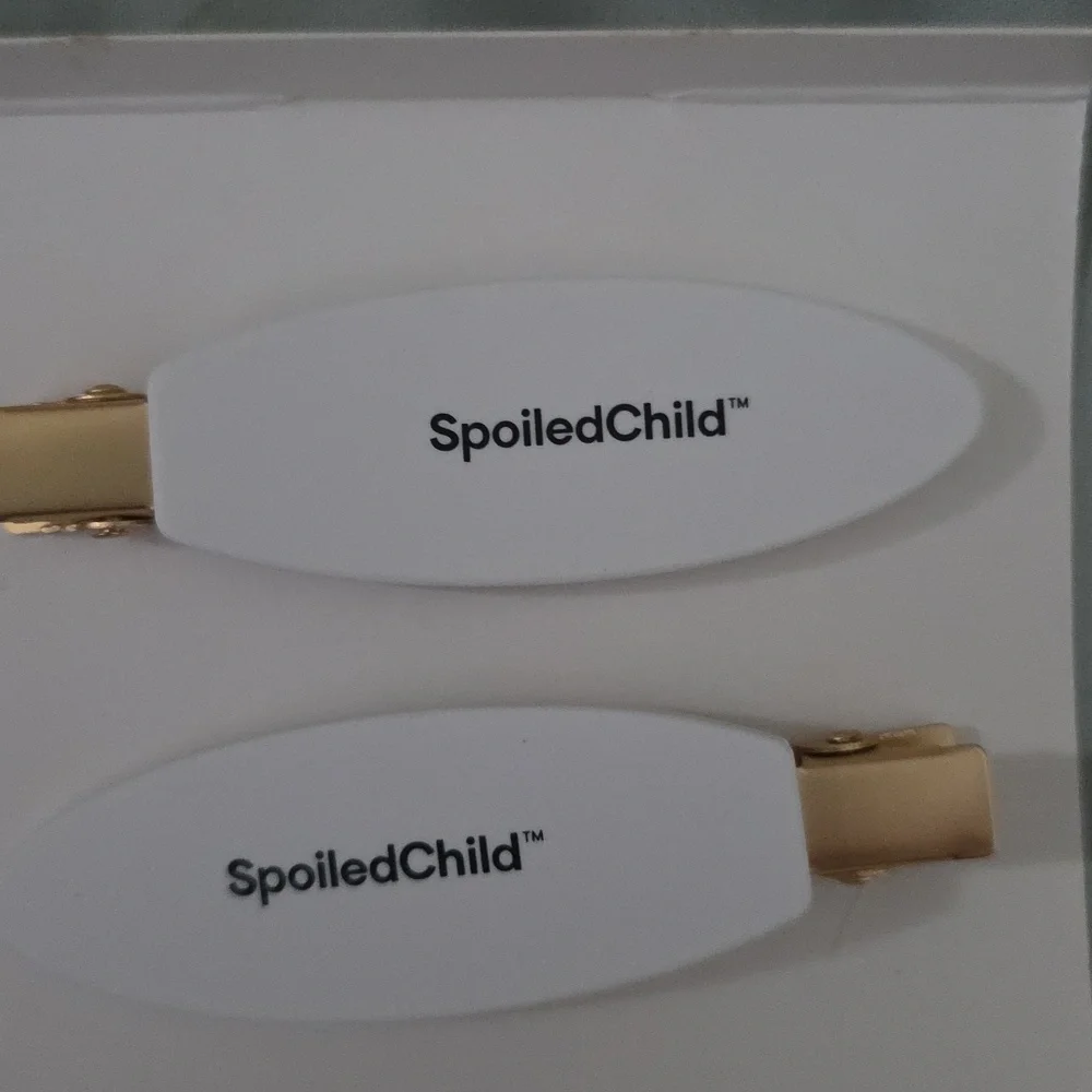 Spoiled Child White and Gold Hair Clips NIP
